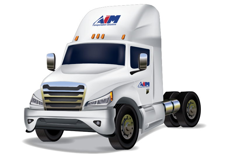 Illustrated depicition of Aim cab truck and trailer
