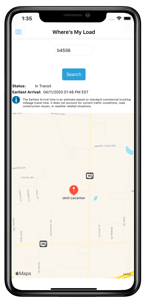 Aim Navigator map of order tracking